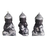 Trio De Buda Monge Bebê Sabedoria Prateado Decoração