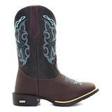 Bota Texana Feminina De Couro Botina Country Bico Quadrado 