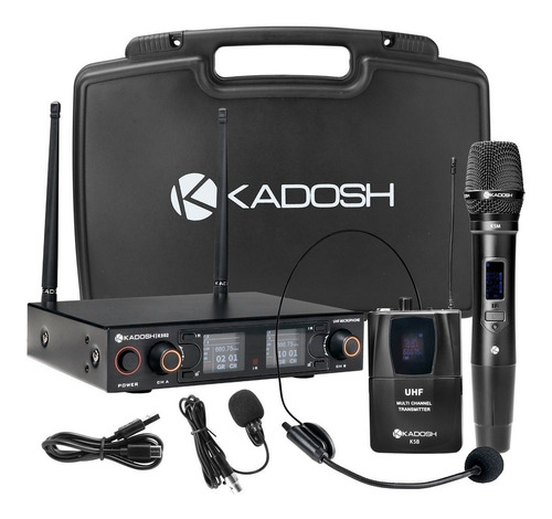 Microfone Kadosh Uhf Headset Lapela Receptor Lcd 2 Canais Nf