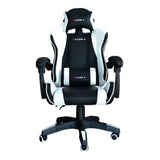 Cadeira De Escritório Racer X Comfort Gamer Ergonômica  Preta E Branca Com Estofado De Couro Sintético