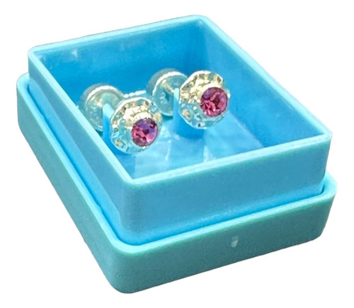 Aros Abridores Plata 925 Cubic Zircon Rosa 6mm Regalo