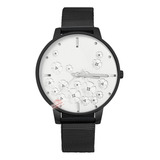 Reloj Para Dama Elegante Analogo Flores Moda Casual Correa Negro/plata