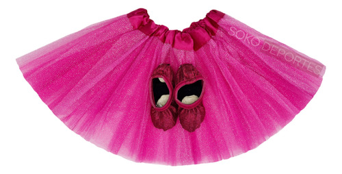 Tutu Brilloso Purpurina + Zapatilla Media Punta Glitter Ballet Danza  Soko