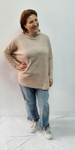 Sweater Polera Beige St. Marie Mangas ¾ Tajitos Lateral T.u