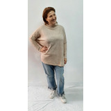 Sweater Polera Beige St. Marie Mangas ¾ Tajitos Lateral T.u