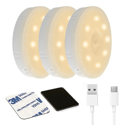 Sensor De Movimiento Luces Nocturnas Usb Recargables 3 Pieza