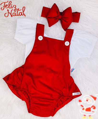 Conjunto Jardineira Romper Ciganinha Menina Natal Body Luxo