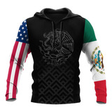 Sudadera Con Capucha Negra Con Bandera Americana Y Mex Tenis