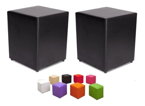 Kit 2 Puff Banqueta Cubo Couro Quadrado Decorativo Promoçãoj