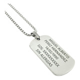 Collar Dije Dog Tag Grabada Acero Inoxidable Cadena 