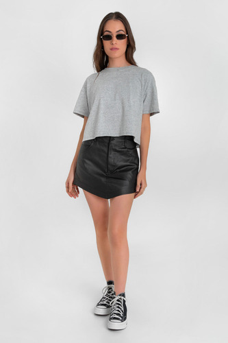 Falda Short Corto De Efecto Piel Bajo V High Street