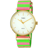 Reloj Timex Unisex, Original, Luz Indiglo Color De La Correa Verde/rosa Color Del Fondo Beige