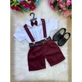 Conjunto Infantil Camisa Branca C/ Short Marsala Gravata 