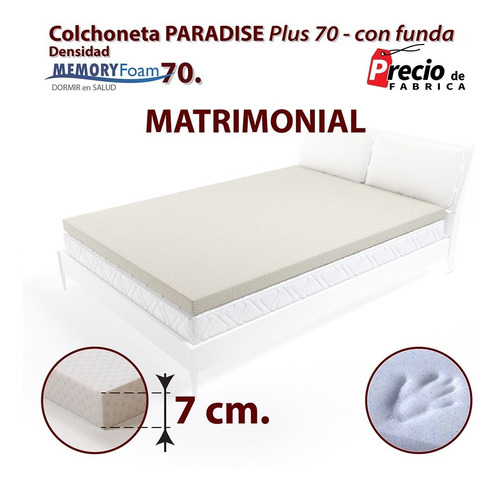 Colchoneta Memory Foam 70kg Gel De 7cm Matrimonial C/funda