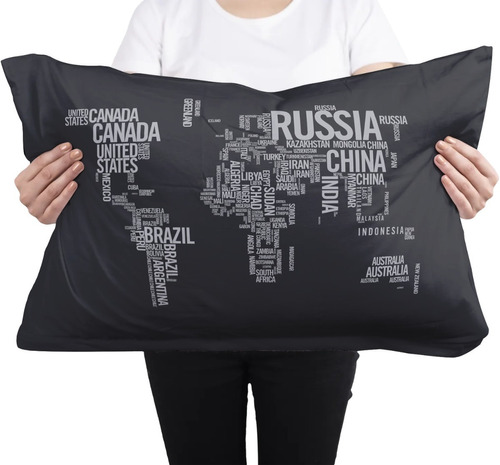 Cojin Almohada Mapa Mundial Letras Diseño Original Calidad