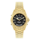 Relogio Masculino Dourado Technos Skydiver Anadigi 150m + Nf