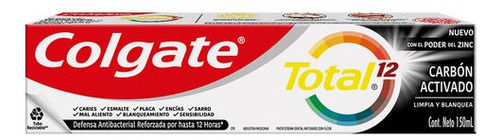 Pasta Dental Total 12 Carbon Activado 150ml Colgate