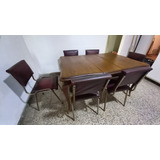 Juego De Comedor, Mesa Trampa De Madera, 6 Sillas De Caño