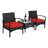 Set De Muebles De Ratán Para Patio, 3 Piezas, Sillas Y Mesa 