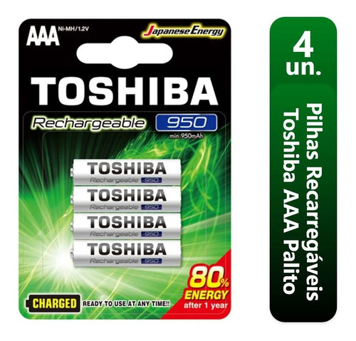 Pilha Recarregável Aaa 1,2v 950mah Tnh3gae Toshiba Com 4 Un