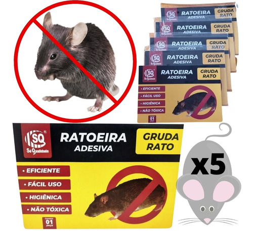 Kit 5 Unidades Ratoeira Adesiva Cola Pega Rato Pragas Visgo