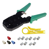 Pinza Ponchadora Red Rj45 Rj11 Rj9 Con Pela Cable + 10 Conec