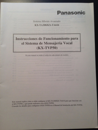 Manual Mensajeria Vocal Central Panasonic Kx-ta 308/616