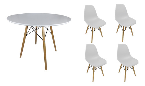 Mesa Jantar Redonda 80cm Eiffel Charles Eames + 4 Cadeiras