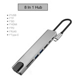 Adaptador Hub Tipo C 8 En 1 Hdmi Rj45 Usb Sd Td - Envío Gra