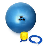 Bola De Pilates 65cm Muvin  Antiestouro  Suporta Até 300kg  Com Bomba  Ginástica  Fitness  Pilates  Yoga  Fisioterapia  Flexibilidade  Fortalecimento  Tonificação  Fácil Limpeza - Cor Azul