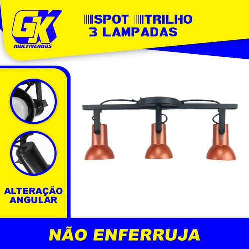 Spot Trilho Triplo 3 Lâmpadas Ideal Para Praia Não Enferruja