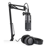 Kit Microfono Audio-technica At2020usb+ Pk Auriculares Brazo