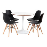 Conjunto Mesa Saarinen Branca 90cm E 4 Cadeiras Eames Preta