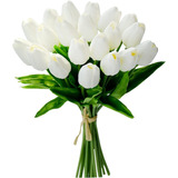 Flores Artificiales 20 Tulipanes Hogar Fiesta Deco - White