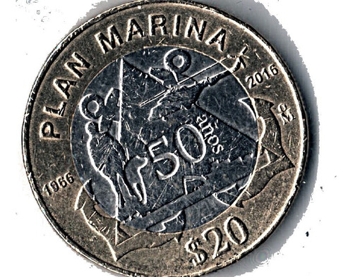 20 Pesos Conmemorativa De Los 50 Años Plan Marina  Bolsa