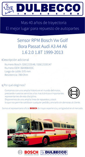 Sensor Rpm Vw Bora New Beetle Golf 4 2.0 Bosch Original Foto 7