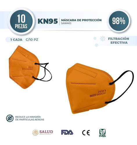 Cubrebocas Kn95 Sanwo Color Diseño Adulto 10pz Certificado