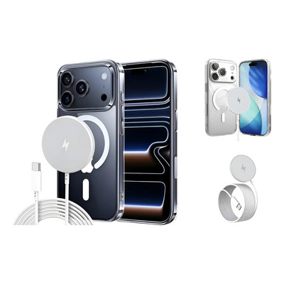 Kit Funda Para iPhone 17 Pro Círculo Magnético Acrílico Rígido Transparente + Cargador Magsafe Inalámbrico 15w Usb C Carga Rápida.. | MercadoLibre