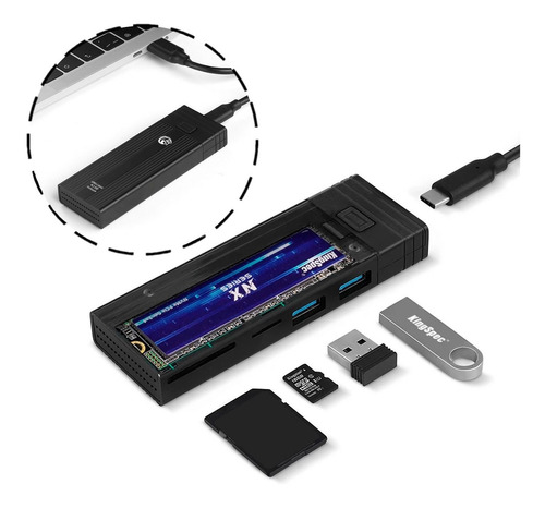 Case Ssd M.2 Nvme Sata Para Usb 3.1 E Type-c C/ Hub Kingspec