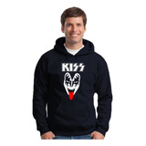 Kiss Rock - Buzo Negro Canguro Hoodie Unisex Con Capucha