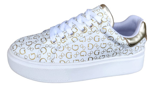 Tenis Guess Perhaps Blanco Dorado Plataforma Casual Dama