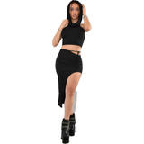 Conjunto Pollera Mujer Larga Noche Fiesta Casual Negra