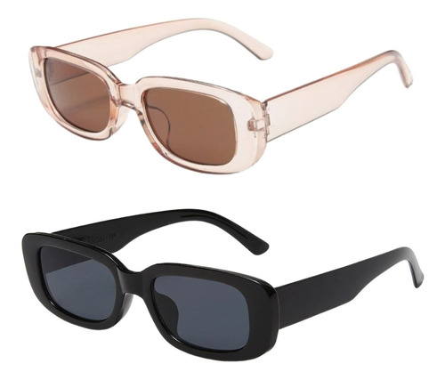 2 Piezas Lentes De Sol Vintage Rectangular Retro Unisex Moda