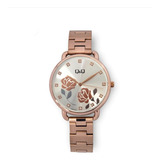 Reloj Qyq  Q53b-500py Dama Original Oro Rosa Fondo Blanco 