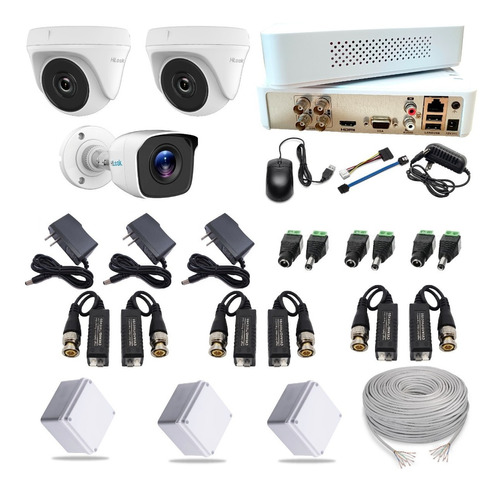 Kit Hikvision Hilook Dvr 4 Ch + 3 Cámaras 1080p + Accesorios