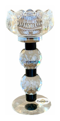 Castiçal Alto Cristal Lapidado Flor Luxo Porta Velas 7 Dias