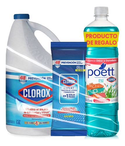 Kit Blanqueador 5,8l+ Toallitas 120u+ Poett 900ml Regalo