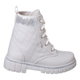 Bota Coturno Infantil Feminino Matelassê Brilho Off White