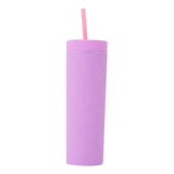 Vaso Skinny Acrílico Mate Lila 500ml Doble Fondo Popote