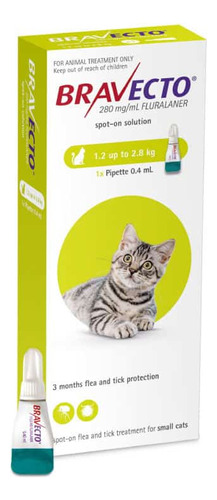 Bravecto Gato 1.2 A 2.8kg - Pipeta Antipulgas - 12 Semanas